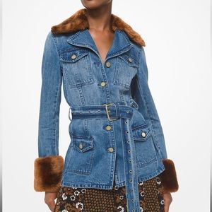 MICHAEL MICHAEL KORS
Faux Fur Trim Belted Denim Jacket